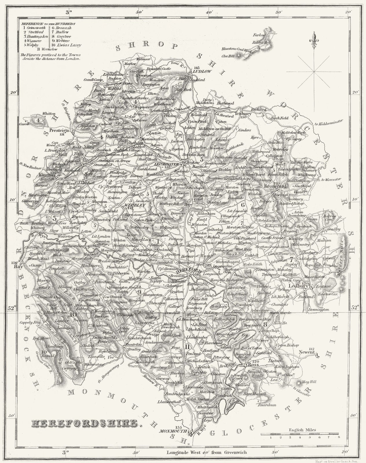 HEREFORD. Herefordshire. Fullarton 1834 old antique vintage map plan chart
